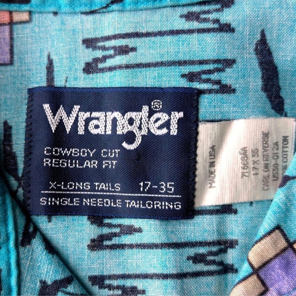 Wrangler Western Shirt Aztec Print Cowboy‎ Cut Long Sleeve Brushpopper Style - Picture 5 of 7